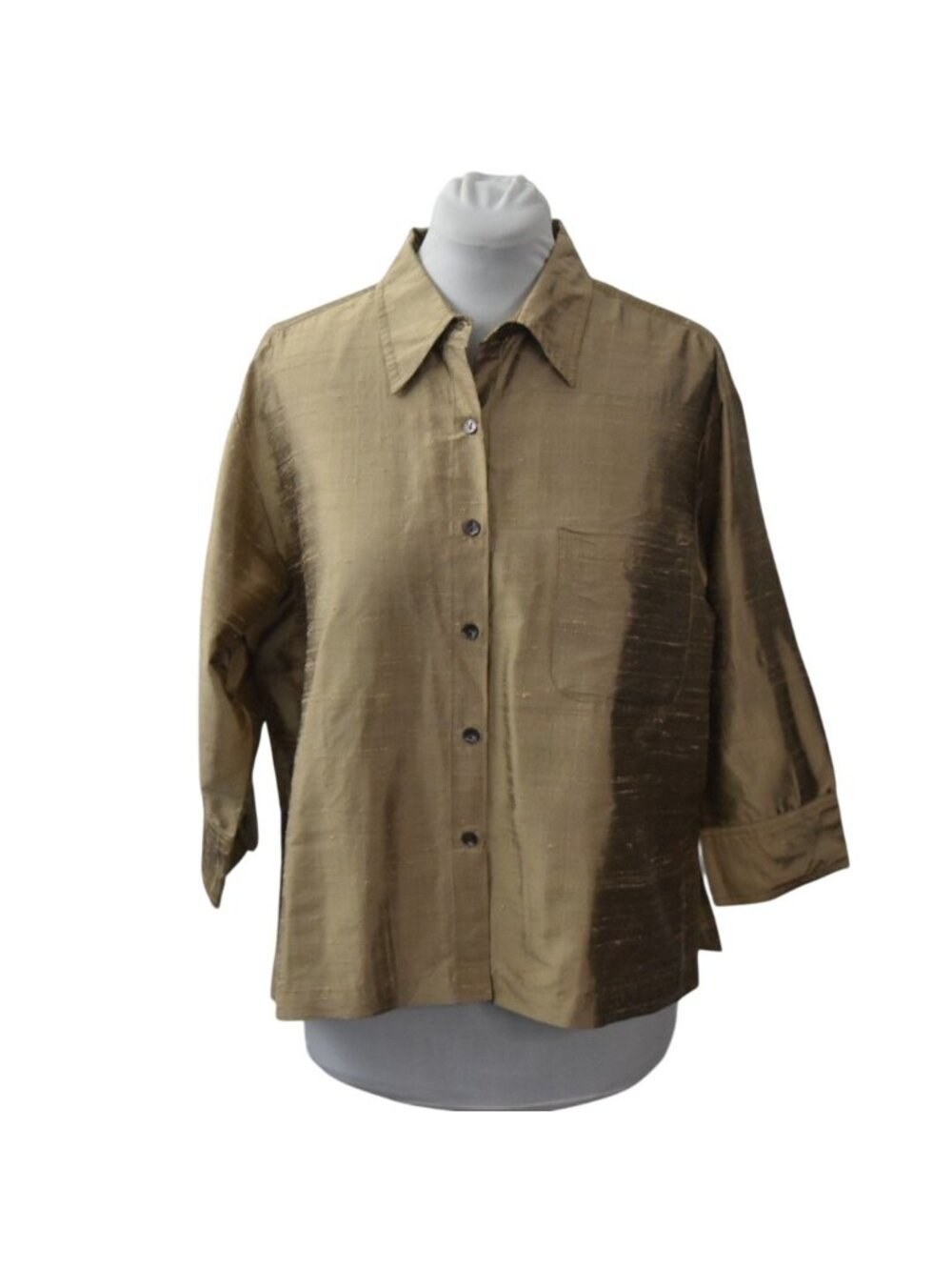 Chicos Womens Gold Tan Dupioni Silk Blouse Button Front Shirt 16 XL Chicos 3